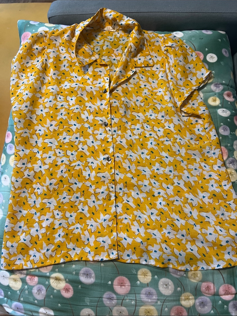 Yellow Floral Button-Up Blouse